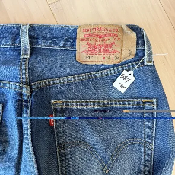 Vintage Levis 501 Jeans 30 Blue Dark Wash Straight Denim Workwear Non Selvedge